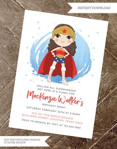 Wonder Woman Birthday Invitations, Chemo Party, Plant Zombie, Bday Invitations, Girl Birthday Party, Birthday Woman