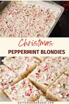 homemade christmas peppermin blondies with white chocolate and sprinkles on top