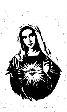 a black and white drawing of the virgin mary