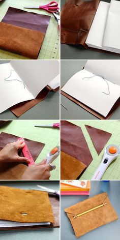 how to make a diy leather book cover with zippers and pockets for sewing