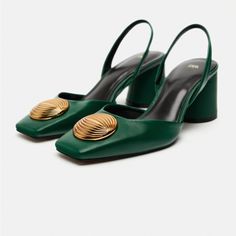 Reposhing This Item I Purchased From @Ritaflores22. Loved It, But Ready To Rotate For Something New. Questions? Leave A Comment Below! Green High Heels, Purple Food, Chunky Heel Pumps, Zara Leather, Paris Texas, Slingback Shoes, Ankle Strap Pumps, Strap Pumps, Slingbacks