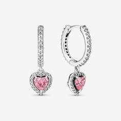 A gift of love for an elegant mum, the Sparkling Halo Heart Hoop Earrings each feature a heart-shaped pink cubic zirconia dangle surrounded by a pavé halo. The pavé on the hoop is accented with round clear cubic zirconia. Team with a matching necklace or ring to make a colourful statement fit for any occasion. - Pandora Sparkling Halo Heart Hoop Earrings - Sterling silver / Cubic Zirconia / Pink Collar Rosa, Pandora Earrings, Simple Stud Earrings, Heart Hoop Earrings, Delicate Earrings, Simple Earrings, Bridesmaid Earrings, Matching Necklaces, Bridal Earrings