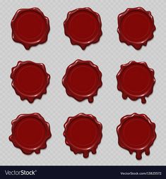 red wax seal seals with different shapes and sizes on the bottom, set of six