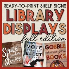 an advertisement for the library displays fall book series, with pictures of books in red and white