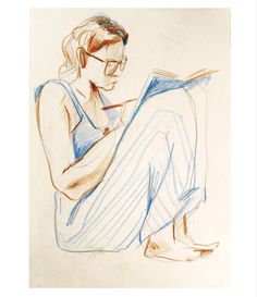 a drawing of a woman sitting on the ground with a book in her lap and writing