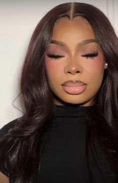 Masquerade Makeup Looks, Brown Glam Makeup Looks, Natural Glam With Red Lip, Soft Girl Makeup For Black Women, Pink Makeup Look Black Women, Birthday Make Up Black Women, Birthday Natural Makeup, Birthday Soft Glam Makeup, Natural Dark Makeup Look