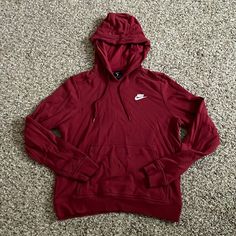 Practically Brand New And Maybe Worn Once? Smoke Free And Pet Free Home Nike Red Casual Hoodie, Nike Red Crew Neck Hoodie, Nike Casual Hooded Top, Nike Casual Top With Drawstring Hood, Nike Casual Hoodie Tops, Casual University Red Crew Neck Hoodie, Red Nike Hooded Top, Casual University Red Hoodie, Dark Red Hoodie