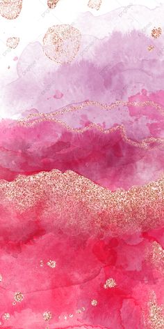 an abstract painting with pink and gold colors