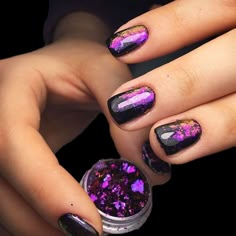 Purple Nail Art Designs, New Years Nail Art, Gel Pedicure, Purple Nail Art, Black Nail Designs, Super Nails, Shellac Nails, Black Nail, Trendy Nail Design