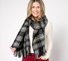 Wrap yourself in cozy comfort with the Denim & Co. plaid oversized blanket scarf. This relaxed-fit scarf, complete with fringes, is perfect for adding a fashionable layer to your fall wardrobe. From Denim & Co. Black And White Flannel Scarf, Plaid Flannel Shawl, Winter Plaid Scarves One Size, Plaid Scarf Shawl, Oversized Blanket, Plaid Blanket Scarf, Blanket Scarf, Comforters Cozy, Fall Wardrobe