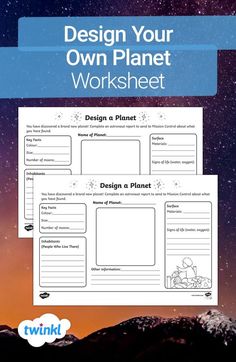 the design your own planet worksheet is shown in front of a night sky