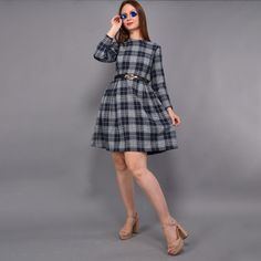 The dress is made with soft brushed flannel, very comfortable to wear in winters. The dress has four pleats, two in front and two at the back. For the best fit, a belt is given and also a zip is attached at the back. It has two side pockets. This dress can be best for your bachelorette party or any other occasion.  MATERIAL: 100% cotton flannel (heavy brushed) SIZE and FIT: The model is 5.9 inches and wearing the size S CUSTOMIZATIONS: We can provide customized sizes and add any custom embroidery. Please let us know. This item can be gift wrapped with a personalized message as well. PLEASE NOTE that as this is a handmade product, what you get may not match exactly with the photos and may vary slightly in color and pattern due to variances in lighting, computer monitor calibration and the n Printed Flannel Dress, Cheap V-neck Plaid Dress, Casual Cotton Plaid Dress With V-neck, Casual Plaid Cotton V-neck Dress, Plaid Cotton V-neck Dress, Flannel Dress, Vintage Flannel, Warm Dresses, Collar Dress