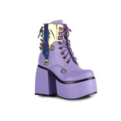 Rock these one a kind booties that will make any outfit stand out in any season of the year. Featuring a PVC upper with a corset lace-up back design, djustable lace up. These Suitable for thin feet, if your are normal foot and need More comfortable, you need half size up. Size: 6.  Color: Purple.  Gender: female.  Age Group: adult. Emo Boots, Gothic Boots, Platform Shoes Heels, Platform Chelsea Boots, Lace Booties, Chunky Heel Ankle Boots, Low Heel Boots, Walking Shoes Women, Aesthetic Shoes