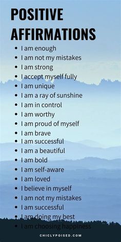 a poster with the words positive affirmations written in black and white on it