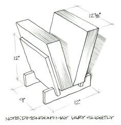 a drawing of a piece of wood with measurements for the width and length on it