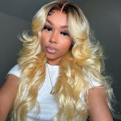 #4/613 Blonde Wig With Brown Roots Straight/Body Wave 13x4 Lace Human Hair Wigs Grey Hair Extensions, Frontal Wig Body Wave, Blond Ombre, Hair Bundle Deals, 613 Blonde, Ombre Wigs, Human Virgin Hair, Body Wave Wig, Body Wave Hair