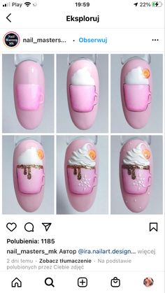 Hot Cocoa Nail Art, Hot Cocoa Nails, Hot Chocolate Nails, Cute And Easy Nails, Step By Step Nail Art, Animal Nail Designs, Nail 2024, Valentines Nail