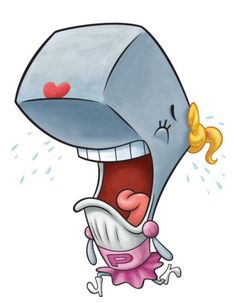 a cartoon character with an open mouth and tongue sticking out from under his head is crying