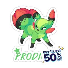 a sticker with an image of a green and red pokemon character on it's back