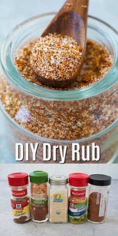 an image of diy dry rub in a glass jar with spices and seasonings