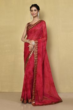 Shaded Saree, Designer Kurta, Saree Blouses, Lace Border, Floral Color, Samara, Pink Silk, Embroidered Silk