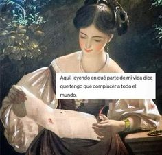 an image of a woman reading a piece of paper with words written in spanish on it