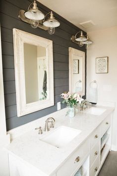 is shiplap behind vanity painted same as wall color - Google Search Modern Home Decor Bathroom, Remodeling Bathroom, Steam Showers Bathroom, Decoration Bathroom, Bathroom Diy, Bathroom Modern, Home Decor Bathroom, Bathroom Decorating, Remodel Bathroom