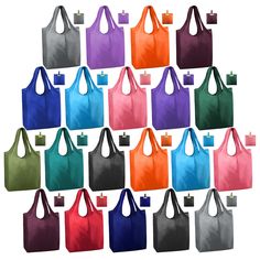 PRICES MAY VARY. EXTRA LARGE CAPACITY & DURABLE: Our multiple color reusable grocery bags are roomy to hold up to 50 Lbs or 2-3 plastic heavy duty grocery bags of stuff. Sturdy grocery bags with handles help you avoid a dreaded plastic bag breakage. All these reusable shopping bags are made of polyester which is lightweight yet sturdy and they are reinforced with bias tape which makes our grocery bags strong enough to pack large amounts of heavy groceries, like food, vegetables. Stuff them full Cheap Large Capacity Plastic Bags, Folding Plastic Shopping Bags, Plastic Bags Mats, Making Grocery Bags, Foldable Grocery Bag Pattern, Best Reusable Grocery Bags, Washer Machine, Brown Paper Bag, Store Organization