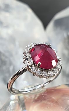 Ruby & CZ Ring White Gold Plate 925 Sterling Silver Ring Size: O½ (UK) Dazzling Sterling Silver Ruby Ring, Silver Diamond Halo Ruby Ring, Silver Colored Ruby Ring With Halo, Silver Ruby Ring With Halo Style, Silver Ruby Ring With Halo In Fine Jewelry Style, Silver Ruby Ring With Halo Detail, Formal Ruby Rings With Halo Design, Formal Ruby Halo Design Rings, Classic Silver Ruby Ring With Halo Design