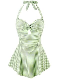 Get ready to sizzle this summer in this plaid swim dress. This swimsuit dress boasts a sexy style and an on-trend plaid pattern. Featuring a backless design with a frill and a ruffle hem, it's the perfect balance of daring and delicate. The spaghetti strap neckline is effortlessly chic, while the lace-up tie back detail adds a playful touch. Designed with a sleeveless cut, high waistline, and a flounce hem, this piece will highlight your curves in all the right places. The short length allows yo Soft Girl Aesthetic, Backless Design, Swimsuit Dress, Cute Swimsuits, Swimsuits Halter, Dress For Short Women, Swim Dress, Swimwear Collection, Green Plaid