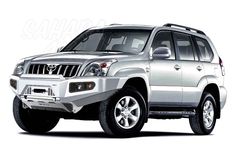 a silver four door suv parked in front of a white background with the words toyota written on it