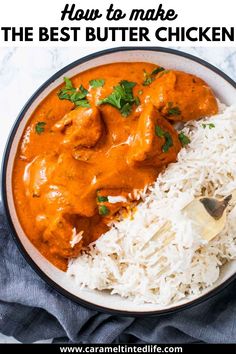 a bowl filled with rice and chicken curry