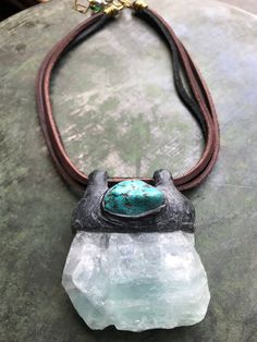 Very Beautiful and Unique hand made Raw stone necklaces. made from raw Turquoise and leather Hellokitty Necklace, Raw Stone Necklace, Raw Turquoise, Raw Stone Jewelry, Stone Necklaces, Fancy Necklace, Van Nuys, Rosary Necklace, Hippie Necklace