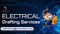 the electrical drafting services banner with an image of a man working on a computer and text that reads electrical drafting services