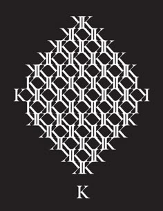 the letter k is made up of many intersecting lines and letters in white on black