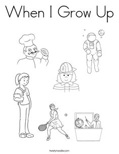 a coloring page for children with the words when i grow up and pictures of people