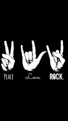 peace, love, and rock hand signs