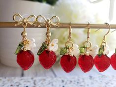 Strawberry Earrings Glass Red Strawberry Drop Earrings Food | Etsy Cute Red Strawberry Print Earrings, Cottagecore Earrings, Strawberry Earrings, Fruit Jewelry, Food Earrings, Fruit Earrings, Orange Earrings, Red Strawberry, Unique Gifts For Her