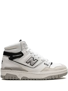 white/black leather logo patch to the side round toe branded heel counter ankle-length front lace-up fastening branded insole rubber outsole These styles are supplied by a premium sneaker marketplace. Stocking only the most sought-after footwear, they source and curate some of the most hard to find sneakers from around the world. Farfetch Sneakers, New Balance High Tops, New Balance 650, Basket Noir, Lifestyle Shoes, Formal Loafers, Balance Sneakers, Jack In The Box, Crossbody Tote Bag