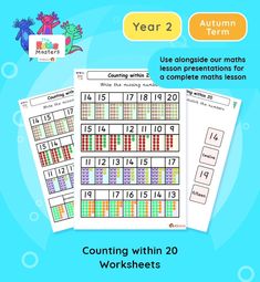 counting and writing numbers to 20 worksheets for the year 1, with an image of