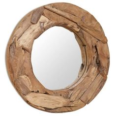 a round mirror made out of drift wood