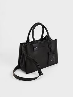 Ultra Matte Black Double Top Handle Structured Bag - CHARLES & KEITH US Everyday Black Bag, Charles And Keith Bags, Charles And Keith, Long Black Cardigan, Structured Bag, Fancy Bags, Charles Keith, Tailored Pants, Everyday Bag