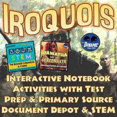 the front cover of an interactive notebook with test prep and primary source document