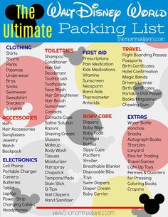 the ultimate disney world packing list with mickey mouse ears and other things to pack in