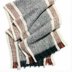 NWT Free People Brushed Racer Stripe Blanket Scarf Black/Ivory $58. Blue Handkerchief, Stripe Blanket, Cowl Neck Scarf, Travel Scarf, Oversized Blanket, Plaid Blanket Scarf, Striped Blankets, Hooded Scarf, Oversized Scarf