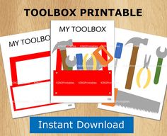 three printable tools are on top of each other, with the title toolbox printable