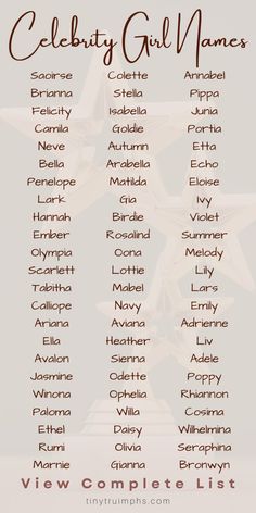 a list of celebrity girl names in brown and white with stars on the top one