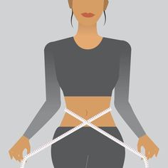 a woman is measuring her waist with a tape around her waist and holding a pair of scissors