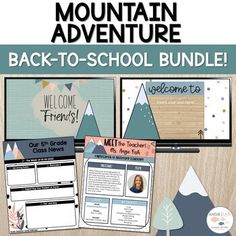 the mountain adventure back to school bundle includes posters, notebooks, and other items