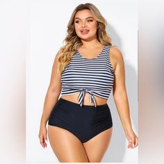 Sold As Top Only. Knotted Details Round Neck 82% Nylon / 18% Spandex Handwash With Mild Soap. Roll Suit In Towel & Squeeze Out Excess Water. Dry Flat; Avoid Washers & Dryers. Cruise Style, Plus Size Modest, White Tankini, Modest Tankini, Swimsuit Two Piece, Front Crop Top, Tankini Set, Neck Crop Top, Swimwear Outfit